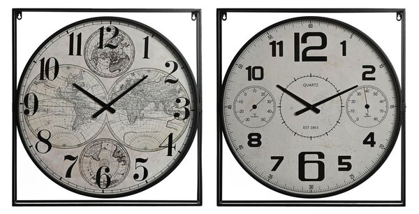 Wall Clock Home ESPRIT White Black Metal MDF Wood 62 x 6 x 65 cm (2 Units)