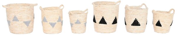 Set of Baskets Home ESPRIT Black Grey Natural Seagrass Boho 33 x 33 x 40 cm (2 Units)