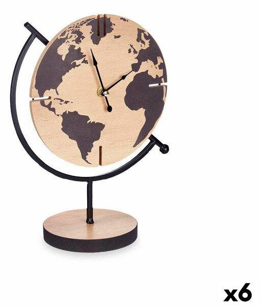 Table clock World Map Black Metal MDF Wood 22,5 x 30,5 x 12 cm (6 Units)