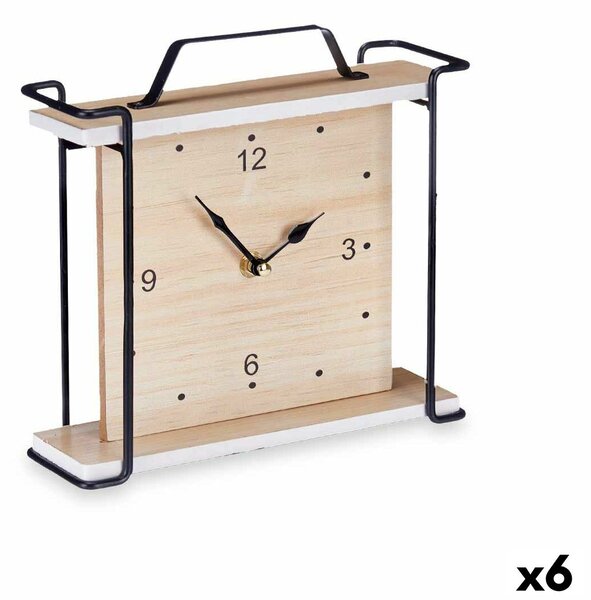 Table clock Black Metal MDF Wood 23 x 21 x 7 cm (6 Units)