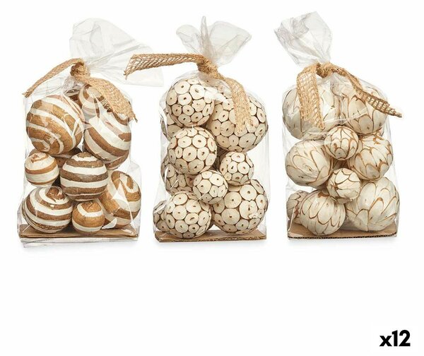 Set of Decorative Balls White Brown (12 Units)