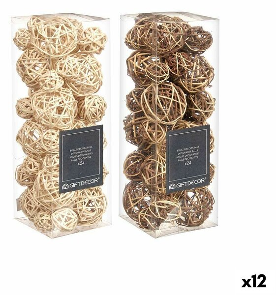 Set of Decorative Balls Brown White (12 Units)