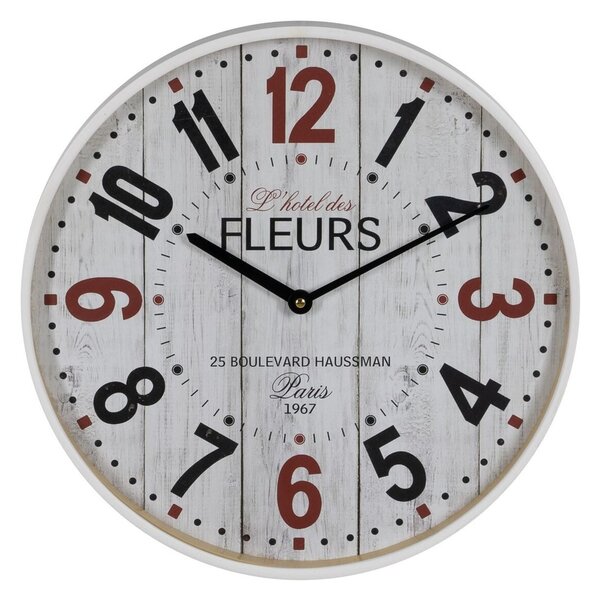 Wall Clock White Wood Crystal 40 x 40 x 4,5 cm