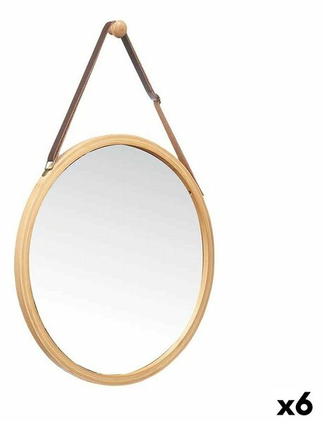 Hanging mirror Natural Leather Bamboo Circular 38 x 35 x 1,5 cm (6 Units)