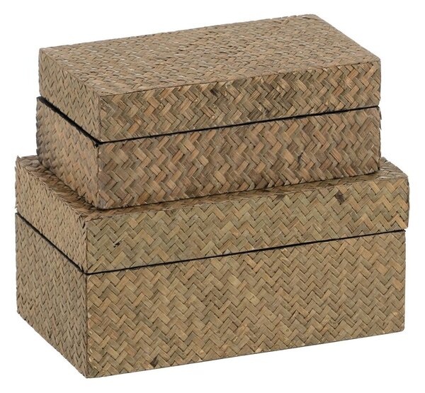 Set of decorative boxes Beige Natural DMF 25 x 15 x 12 cm (2 Units)