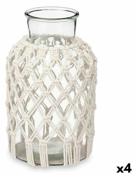 Vase White Cloth Glass 18,5 x 30,5 x 18,5 cm (4 Units) Macrame