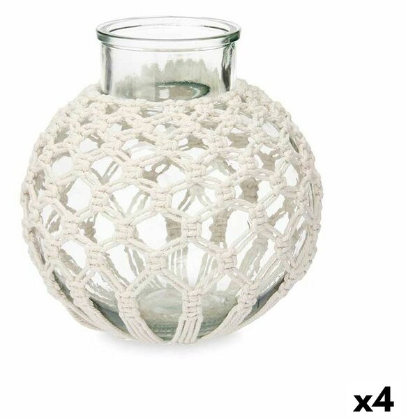 Vase White Cloth Glass 25 x 26,5 x 25 cm (4 Units) Macrame