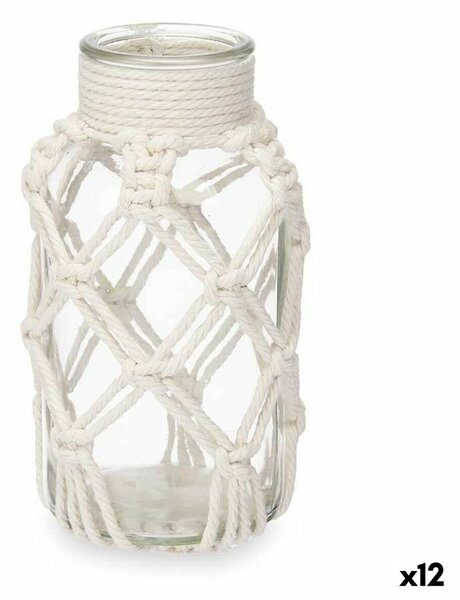 Vase White Cloth Glass 9 x 17 x 9 cm (12 Units) Macrame