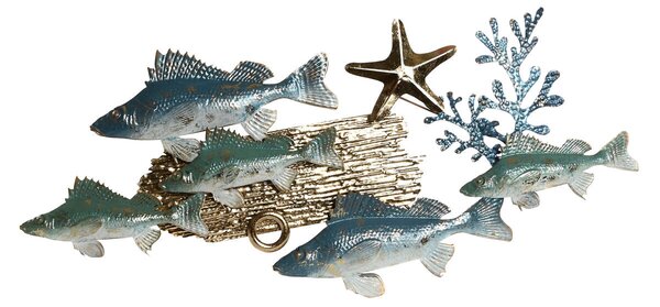 Wall Decoration Home ESPRIT Blue Golden Mediterranean Fish 100 x 5 x 46 cm