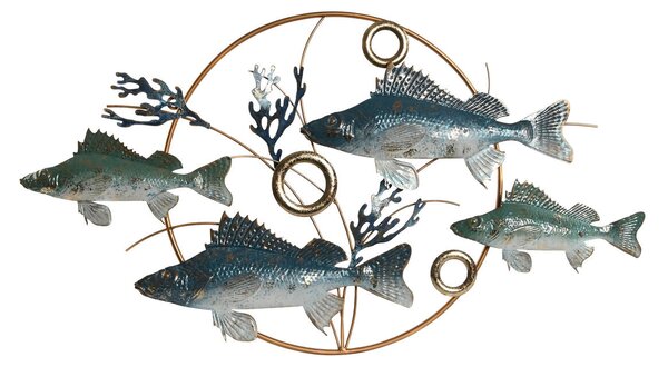 Wall Decoration Home ESPRIT Blue Golden Mediterranean Fish 91 x 4,5 x 50 cm