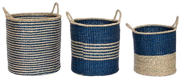 Basket set Home ESPRIT Blue Natural Jute Seagrass Mediterranean 43 x 43 x 54 cm (3 Pieces)