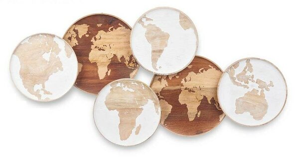 Wall Decoration White Brown Mango wood World Map 102 x 55 x 5 cm