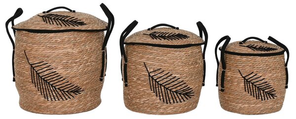 Basket set Home ESPRIT Black Natural Boho 42 x 42 x 50 cm (3 Pieces)