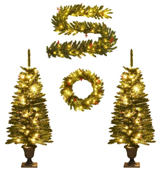 Artificial Christmas Trees 2 pcs with Wreath, Garland and LEDs