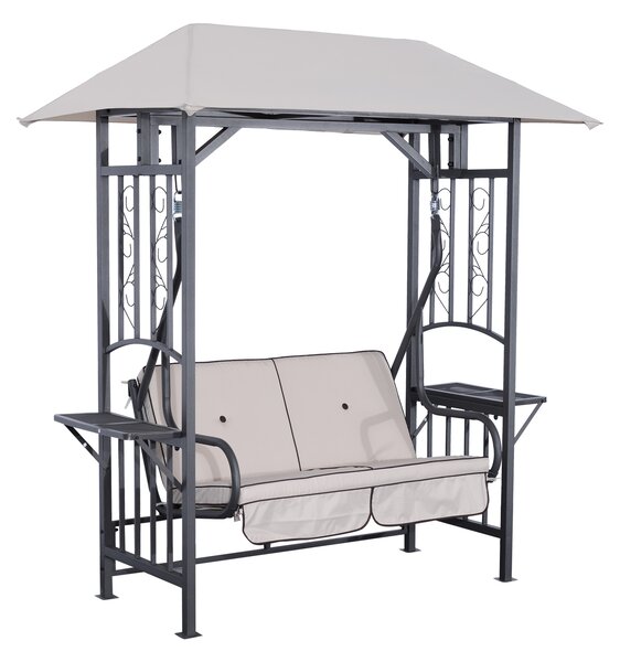 Outsunny Outdoor Garden 2 Seater Canopy Swing Chair Seat Porch Loveseat Vintage Hammock Cushioned Seat w/ and Side Drink Panel