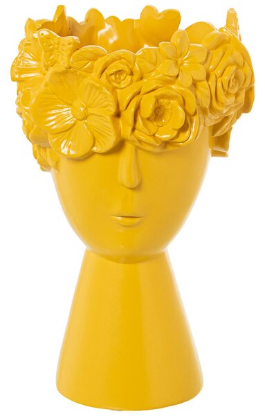 Vase Alexandra House Living Yellow Ceramic Face 18 x 18 x 27 cm