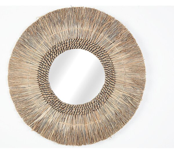 Wall mirror Romimex Natural Natural Fibre 70 x 70 x 3 cm Circular