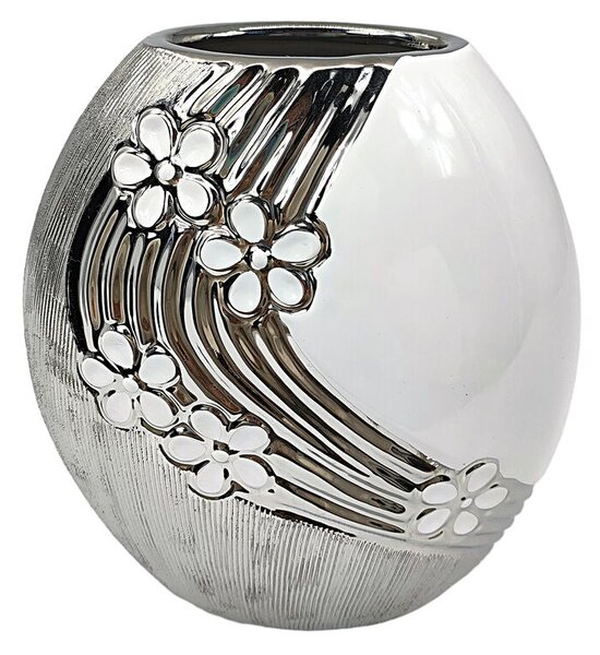 Vase Romimex White Silver Ceramic Spherical 23 x 25 x 12 cm