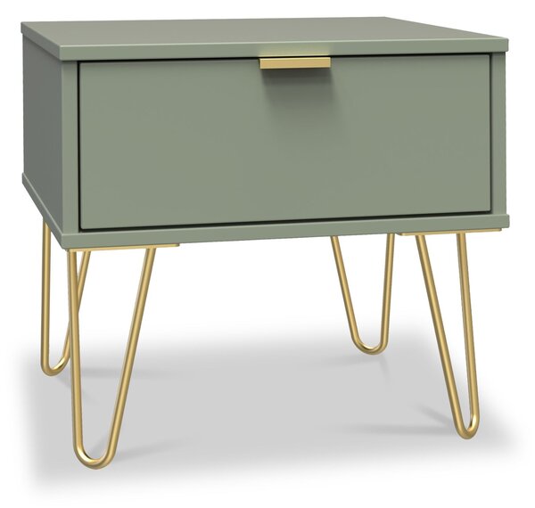 Moreno 1 Drawer Bedside with Hairpin Legs | Olive Graphite | Roseland