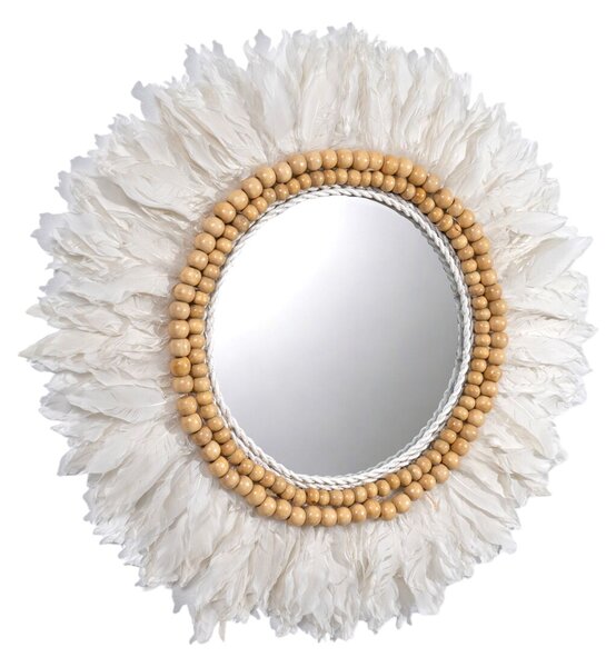 Wall mirror Romimex White Feathers 80 x 3 x 80 cm Circular