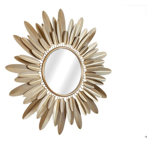 Wall mirror Romimex Golden Metal Feathers 90 x 80 x 4 cm Circular