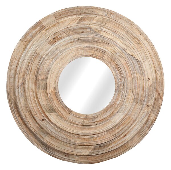 Wall mirror Romimex Stairs White Wood 120 x 120 x 8 cm Circular