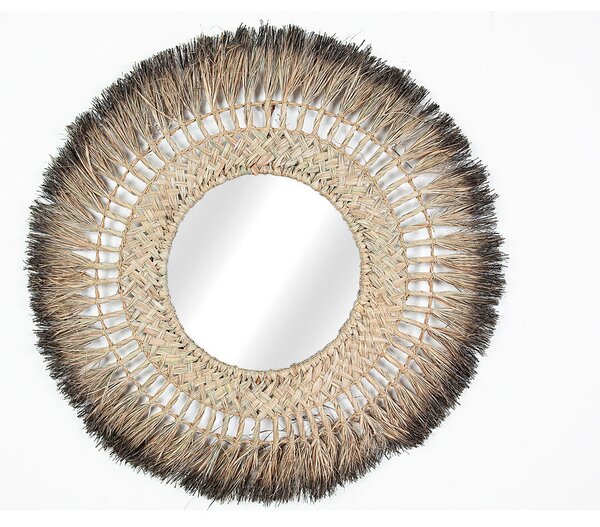 Wall mirror Romimex Natural Natural Fibre Window 70 x 70 x 3 cm Circular