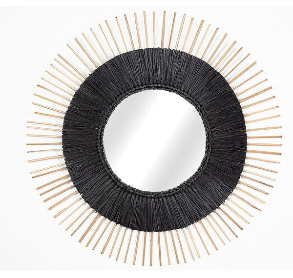 Wall mirror Romimex Black Natural Vegetable fibre 70 x 70 x 3 cm Circular