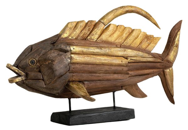 Decorative Figure Romimex Golden Wood Fish 80 x 50 x 20 cm