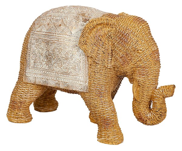 Decorative Figure Romimex Beige Rattan Polyresin Elephant 29 x 20 x 12 cm