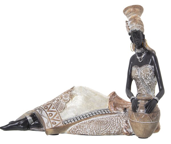 Decorative Figure Alexandra House Living White Golden Plastic African Woman 14 x 21 x 27 cm