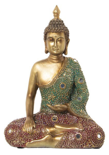 Decorative Figure Alexandra House Living Red Green Golden Plastic Buddha 13 x 23 x 30 cm