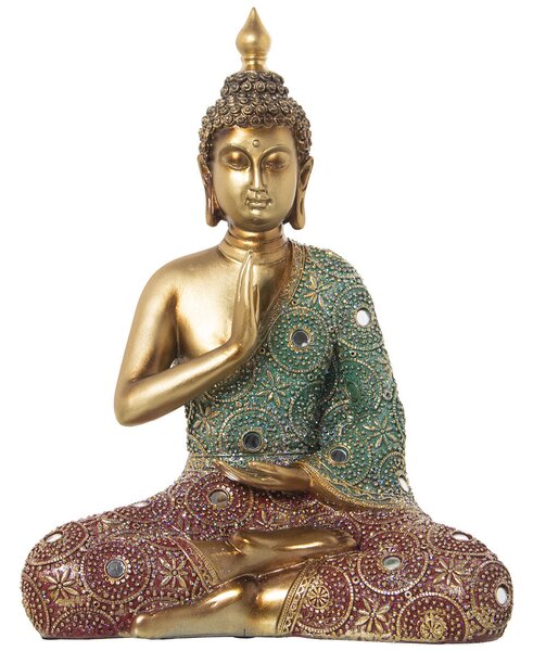 Decorative Figure Alexandra House Living Red Green Golden Plastic Buddha 18 x 30 x 38 cm