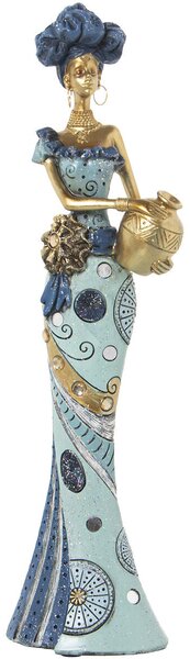 Decorative Figure Alexandra House Living Blue Golden Plastic African Woman 11 x 15 x 45 cm