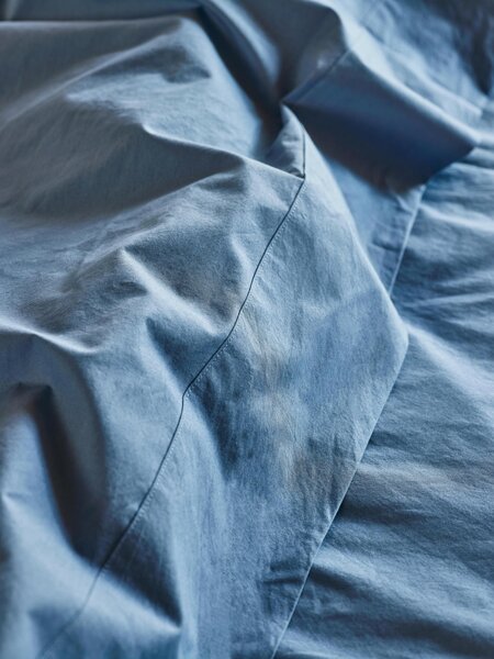 Cove Blue Washed Cotton Percale Flat Sheet | Single | Piglet in Bed