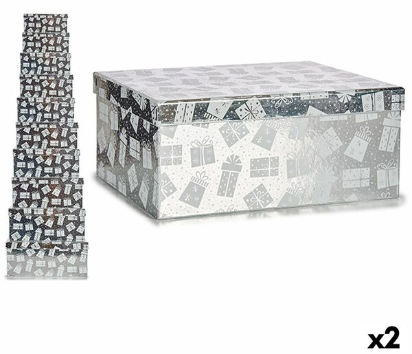 Set of decorative boxes Gift Box Silver Cardboard (2 Units)