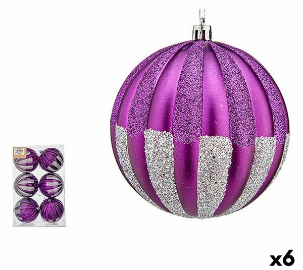 Set of Christmas balls 10 cm Purple Silver PVC (6 Units)