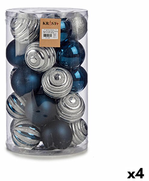 Set of Christmas balls Blue Silver PVC Ø 8 cm (4 Units)