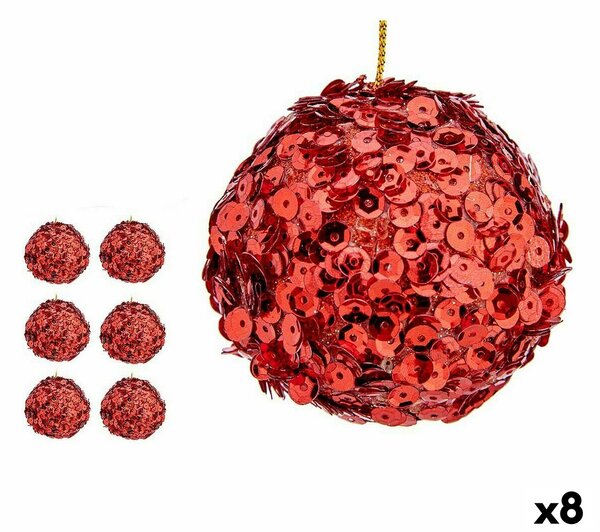 Set of Christmas balls Sequins Red Plastic 10 x 10 x 10 cm (8 Units)