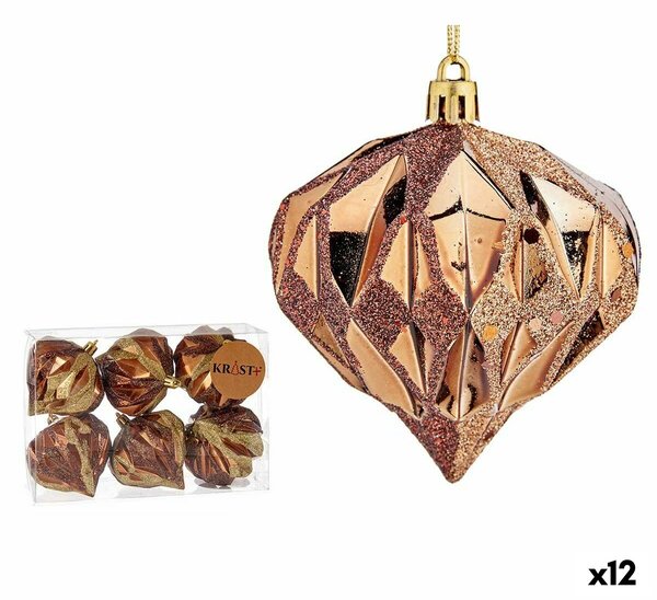 Set of Christmas balls Diamond Brown Plastic 8 x 9 x 8 cm (12 Units)