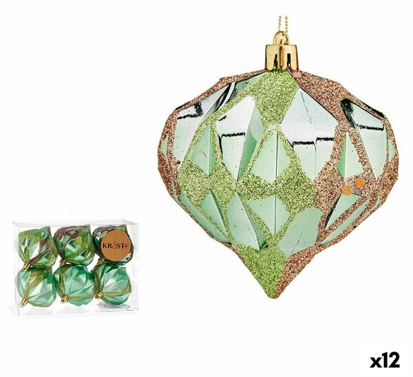 Set of Christmas balls Diamond Green Plastic 8 x 9 x 8 cm (12 Units)