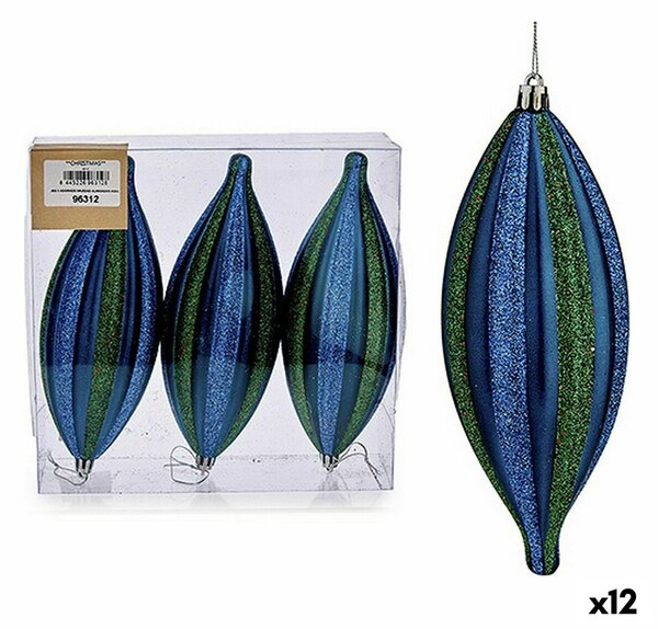 Christmas Decorations Set Streched Blue Green PVC 8,5 x 3,5 x 19 cm (12 Units)