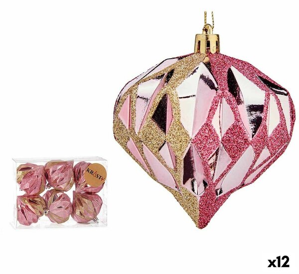 Set of Christmas balls Diamond Pink Golden Plastic 8 x 9 x 8 cm (12 Units)