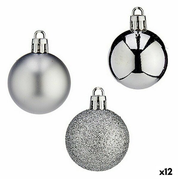 Set of Christmas balls 4 cm Silver Plastic (12 Units)