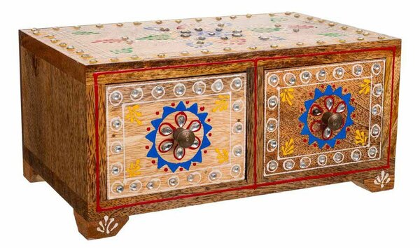 Jewelry box Alexandra House Living Multicolour Natural Mango wood MDF Wood 14 x 10 x 23 cm 2 drawers