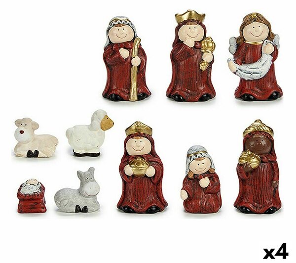 Set Nativity figure Red Golden Ceramic (4 Units)