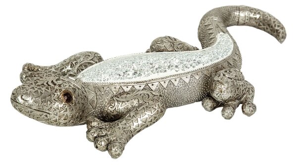 Decorative Figure Romimex Silver Mosaic Lizard 40 x 7 x 20 cm