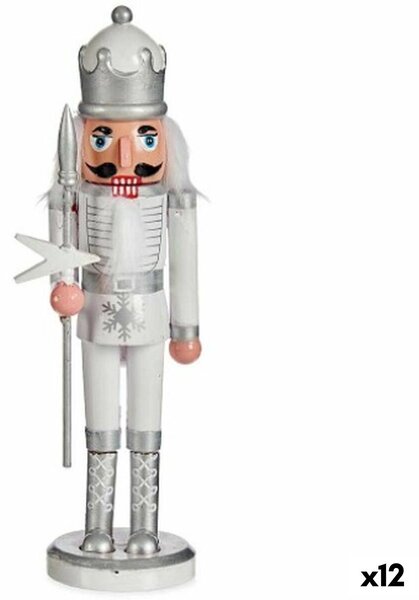 Decorative Figure Nutcracker White Silver Plastic 9,5 x 28,5 x 7,5 cm (12 Units)