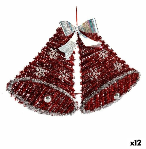 Christmas bauble Pendant Hoods Tinsel LED Light White Red 52 x 31,5 x 7,5 cm (12 Units)