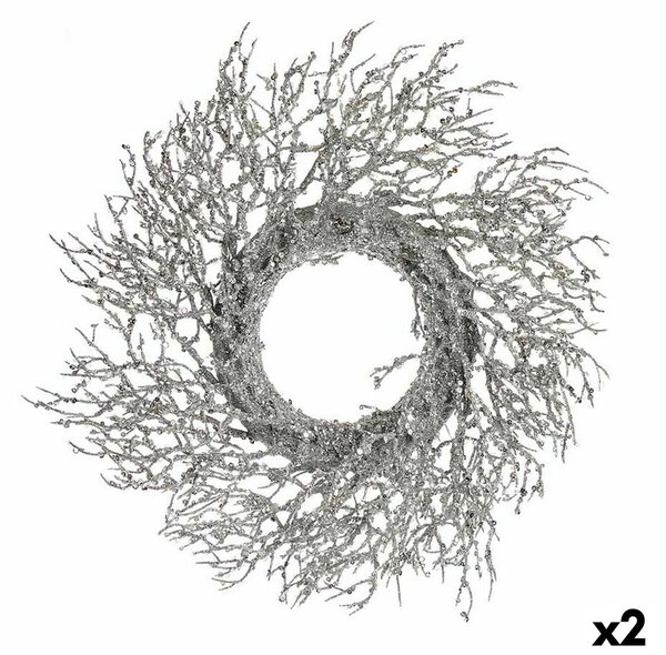 Advent wreathe Branch Silver Plastic 50 x 10 x 50 cm (2 Units)